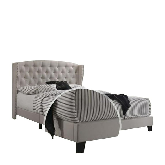 Benjara Wooden California King Platform Bed With Wingback Padded Headboard, Beige