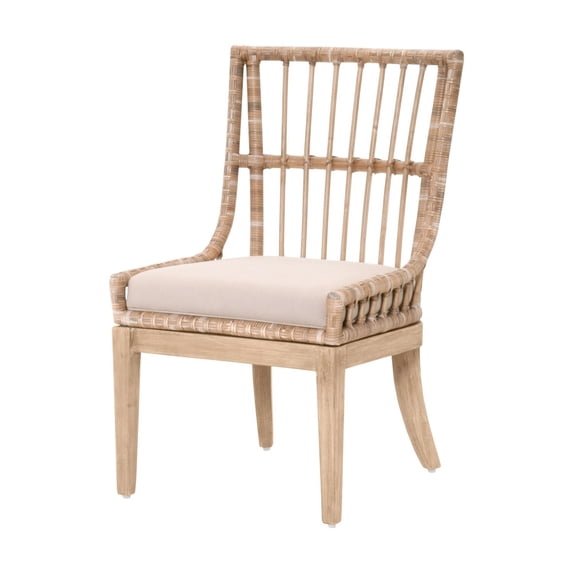 Benjara Wooden Dining Chair with Woven Rattan, Set of 2, Brown