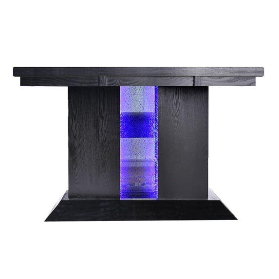 Benjara Wooden Dining Table with Pedestal Base Legs and LED Light, Black