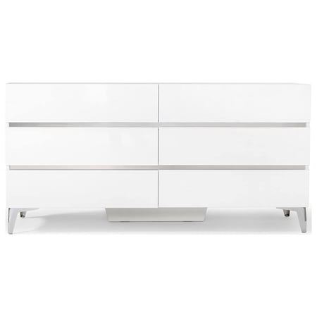 Benjara Wooden Frame Dresser with 6 Drawers and Metal Legs, White