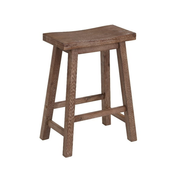 Benjara Wooden Frame Saddle Seat Counter Height Stool with Angled Legs, Brown