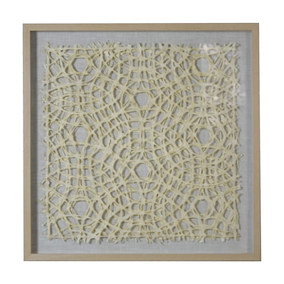 Benjara Wooden Frame Shadow Box with Abstract Weaving Pattern, Brown and Cream