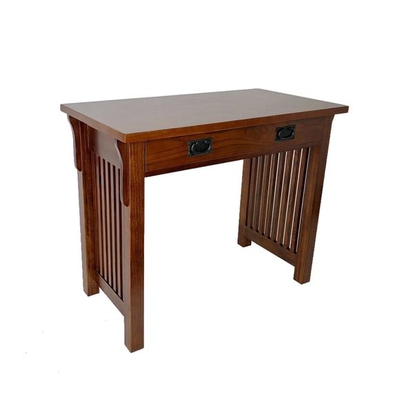 Wooden Frame Writing Desk with 1 Drawer and Slatted Sides, Brown- Saltoro Sherpi