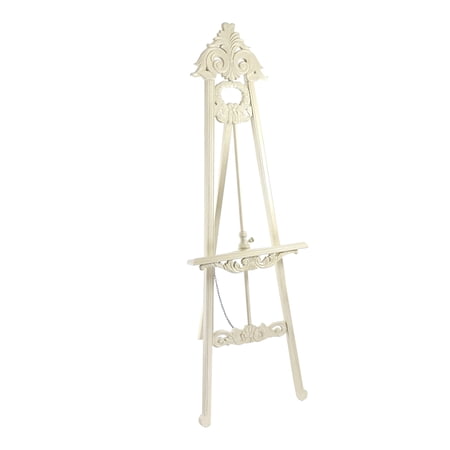 Benjara Wooden Hand Carved Tripod Easel with Back Leg Support, White