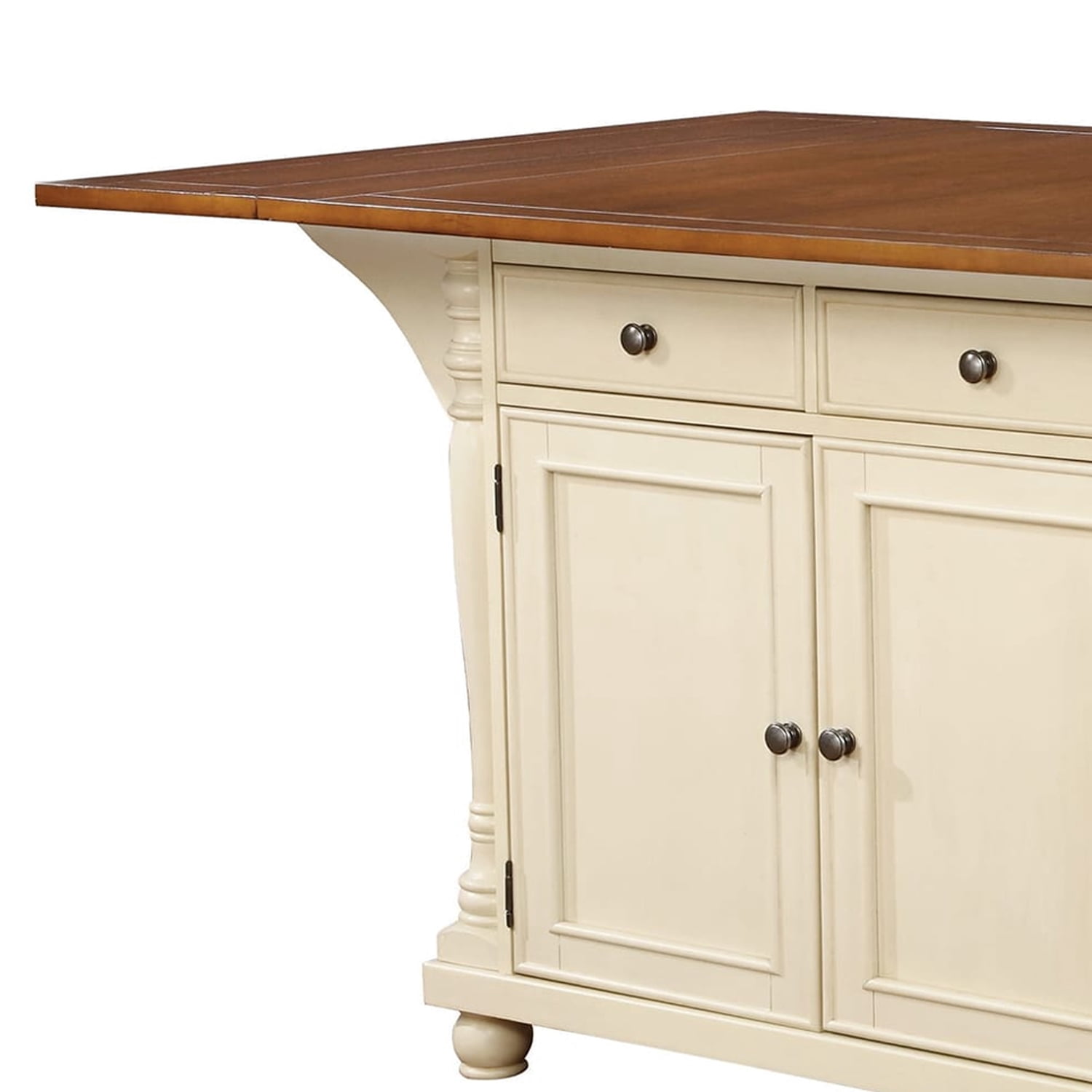 Benjara Wooden Kitchen Island with Two Drop Down Leaves, White and ...