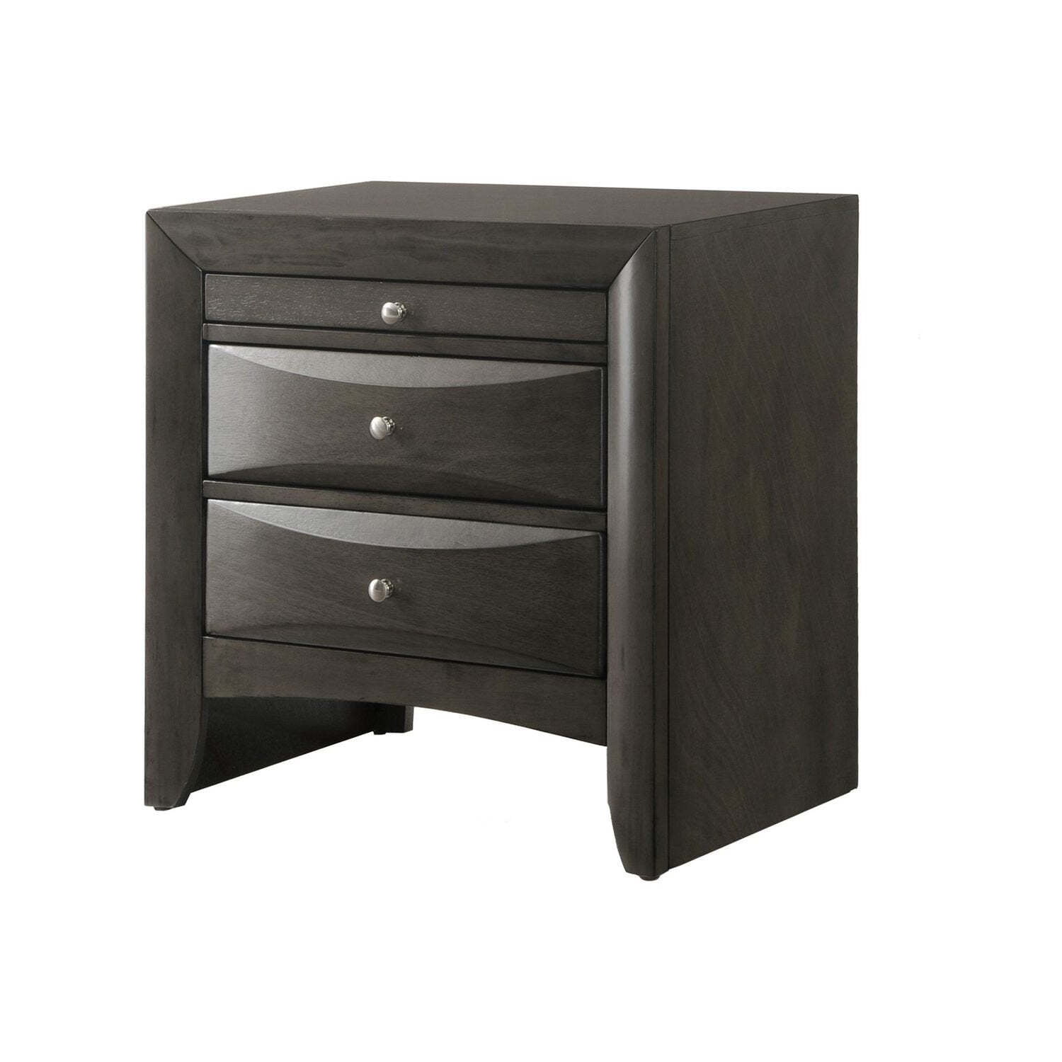 Chamfered Brown Solid Wood Nightstand with Pull-Out Tray