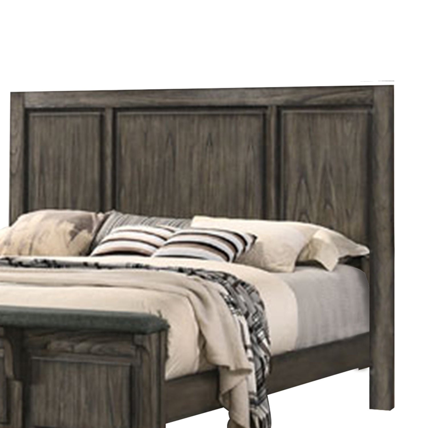 Brown Wooden Queen Size Headboard with Natural Grain Texture