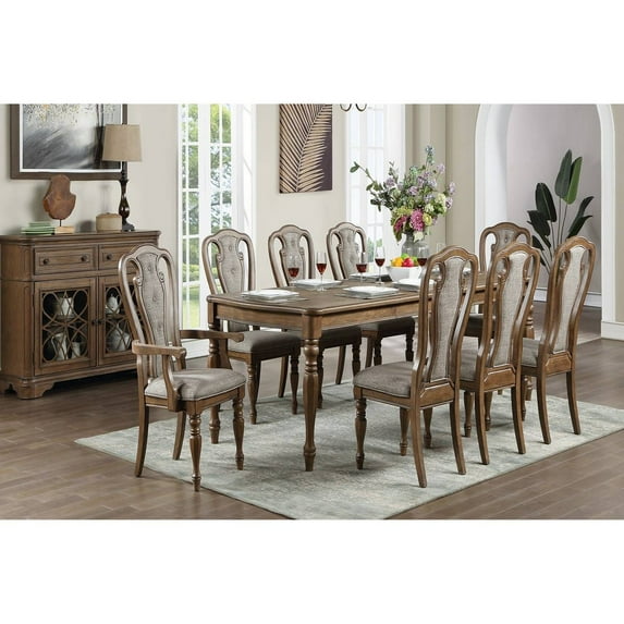 Benjara Wooden Rectangular Dining Table with Turned Legs, Brown