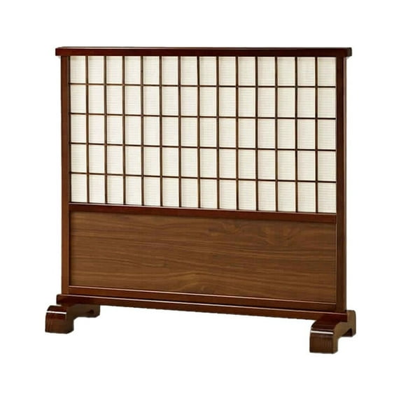 Benjara Wooden Screen Stand with Shoji and Jute Inlays, Walnut Brown