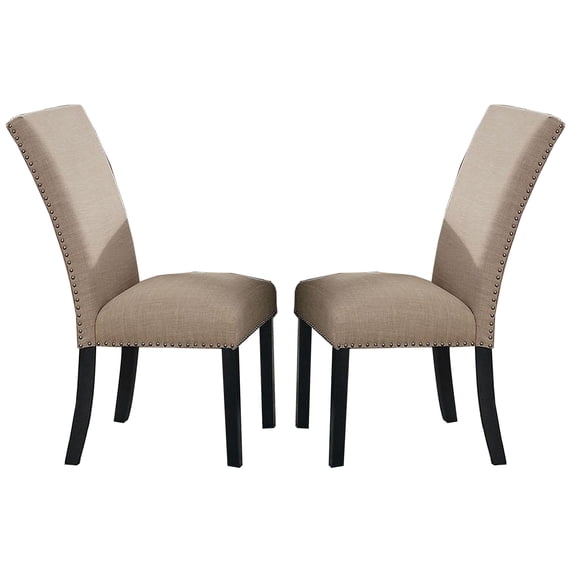 Wooden Side Chairs with Nailhead Trims, Set of 2, Beige and Black