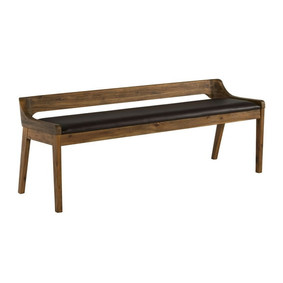 Wooden Sleek Panel Back Dining Bench with Leatherette Seat Brown