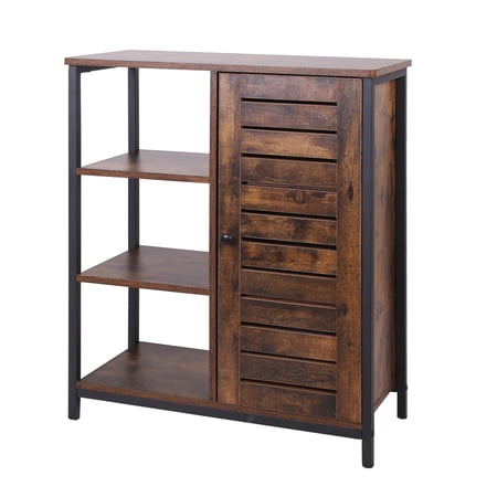 Wooden Storage Cabinet with Shutter Door and 3 Compartments, Rustic Brown