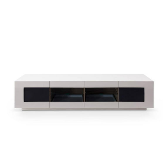 Benjara Wooden TV Stand with 2 Pull Down Doors and 2 Pull Out Drawers, White
