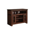 thumbnail image 1 of Benjara Wooden TV Stand with Two Glass Inserted Door Cabinets and Open Shelves, Brown, 1 of 5