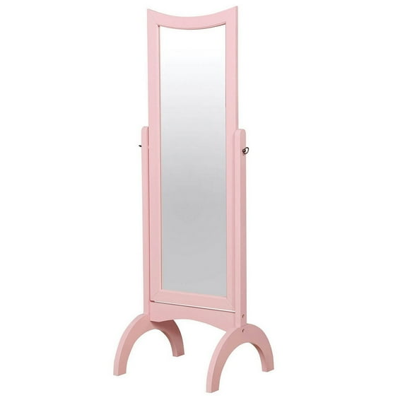 Benjara Wooden Tilting Standing Mirror with Crescent Base, Pink