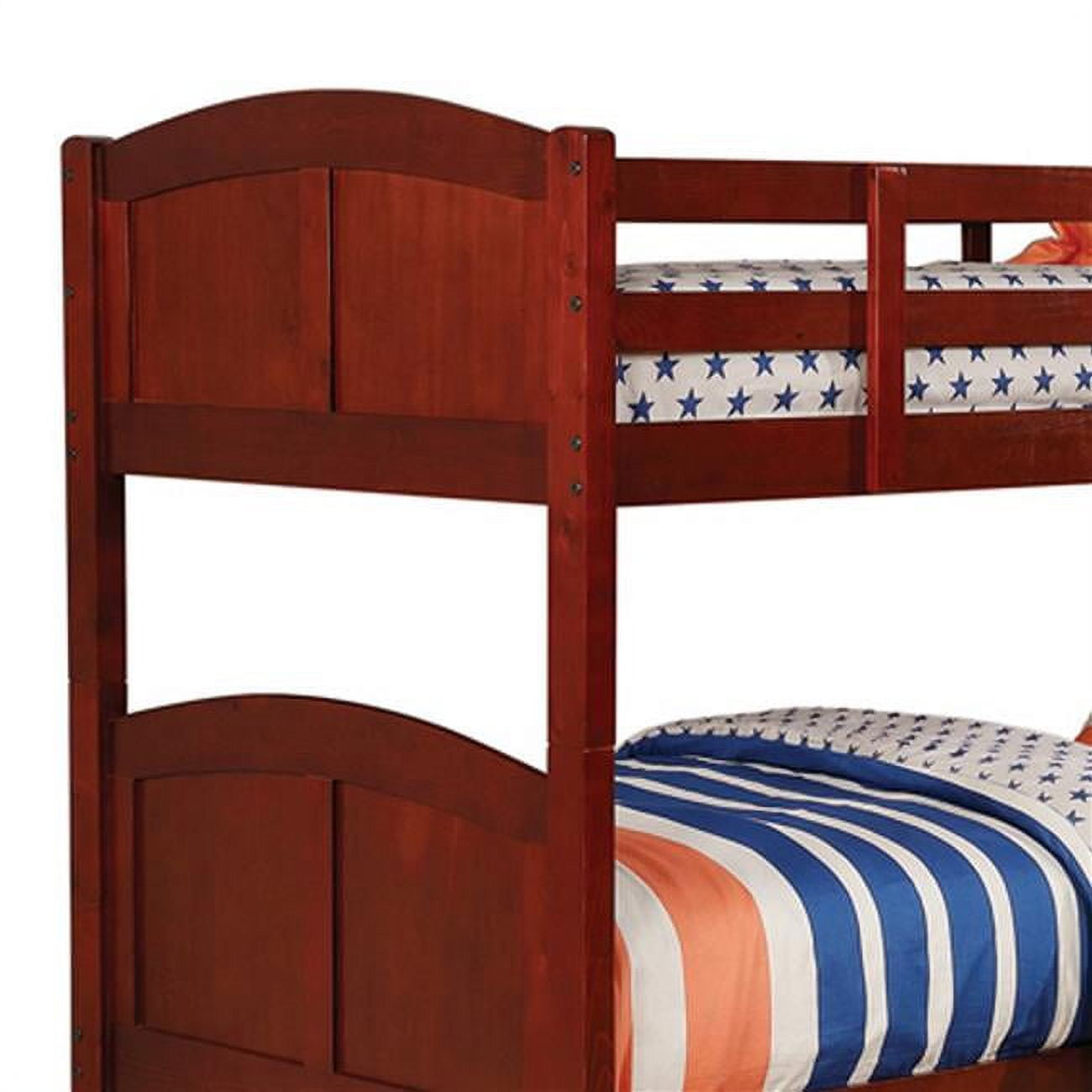 Benjara Wooden Twin Over Twin Bunk Bed with Wheel Supported Bottom Drawers, Brown