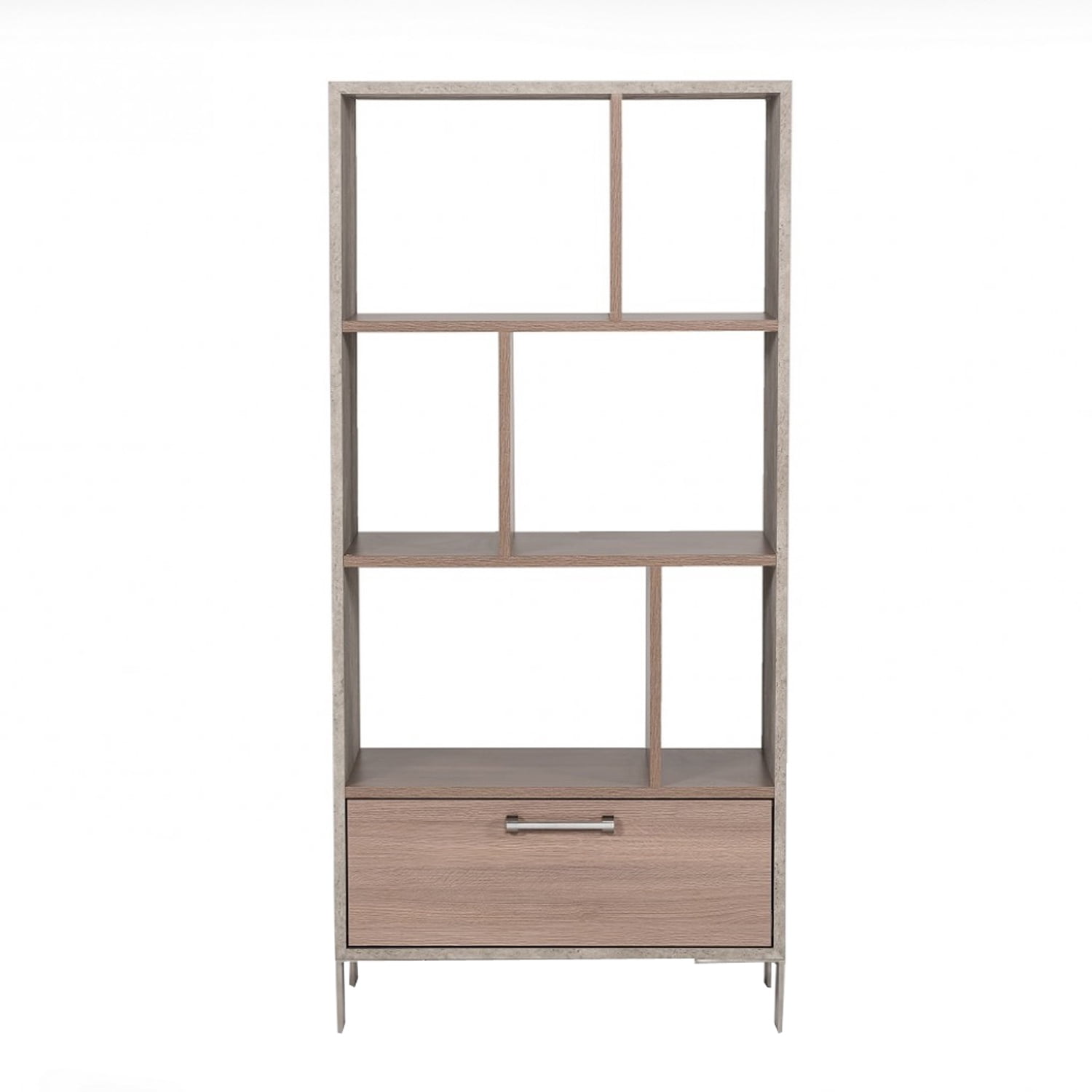 Benjara Wooden Two Shelf Unit with One Storage Drawer, Gray and Brown ...