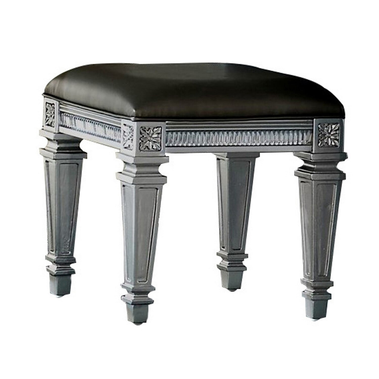 Ghita Gray Solid Wood Vanity Stool with Leatherette Seat