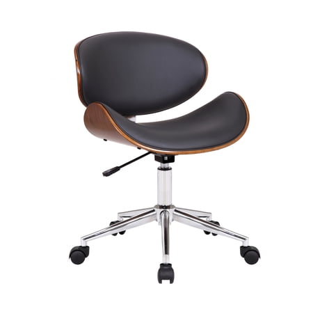 Wooden and Metal Office Chair with Curved Leatherette Seat inBlack and Silver