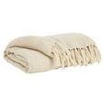 thumbnail image 1 of Benjara Woven Waffle Design Fabric Throw Blanket with Tassels, Set of 3, Cream, 1 of 5