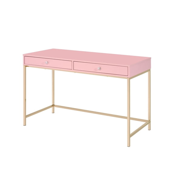 Writing Desk with 2 Storage Compartments, Pink and Gold