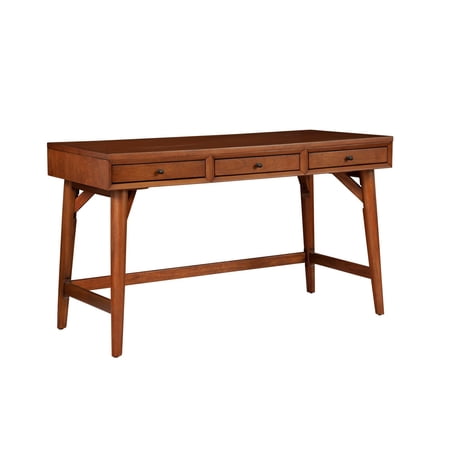 Benjara Writing Desk with 3 Drawers and Angled Legs, Brown