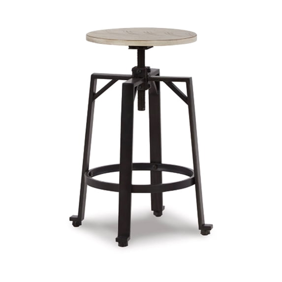 Benjara Xin 22-27 Inch Barstool, Set of 2, Adjustable Height, Light Brown, Black
