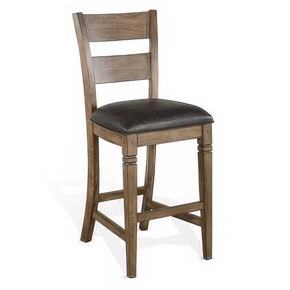 Yael Barstool Chair, Ladderback, Black Microfiber, Taupe Mahogany Wood