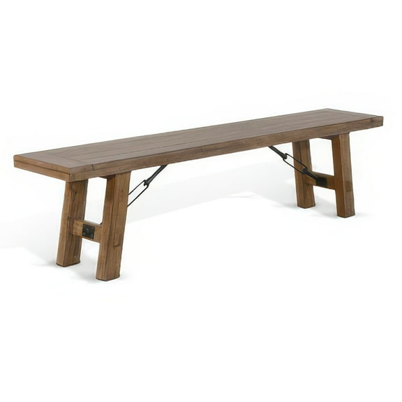 Yael Bench, 72 Inch Light Brown Mindi and Mahogany, Turnbuckle Accents