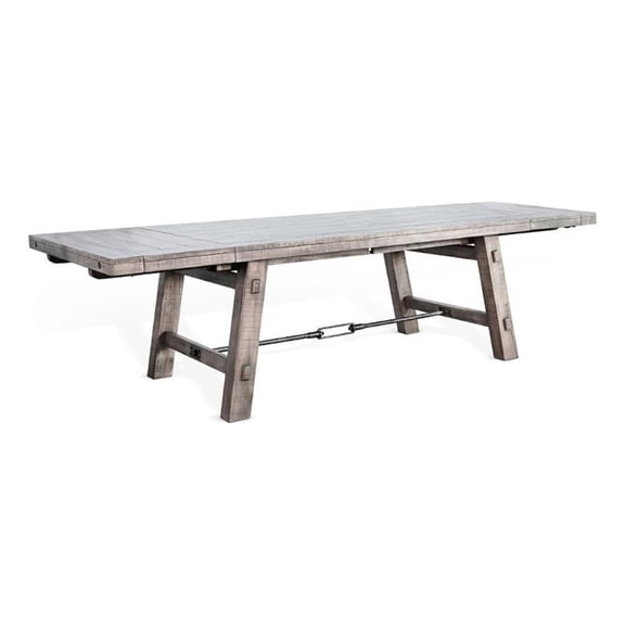 Benjara Zeka Dining Table- Turnbuckle Design Gray Wood- 76-106" Extendable Top