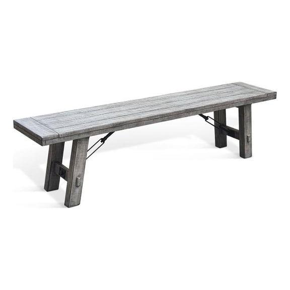 Benjara Zeka Industrial Bench- Plank Seat- 72" Rustic Gray Solid Wood