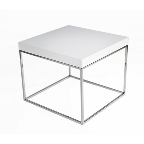 Benjara Zen 24" Side End Table- Square- White Lacquer Top- Chrome Steel Frame