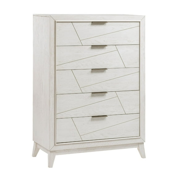 Benjara Zine Tall Dresser Chest, 5 Drawers, Antique White, Flat Black Handles