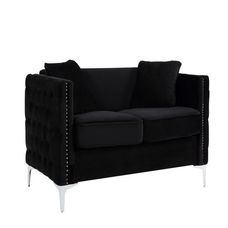 Benzara Zion 53" Velvet Accent Loveseat Handmade with Nailhead Trim in Black