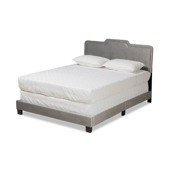 Benjen Glam Grey Velvet Fabric Upholstered Queen Size Panel Bed