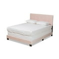 thumbnail image 1 of Benjen Glam Light Pink Velvet Fabric Upholstered Queen Size Panel Bed, 1 of 5