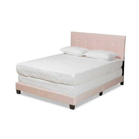 Benjen Glam Light Pink Velvet Fabric Upholstered Queen Size Panel Bed