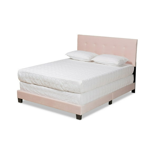 Benjen Glam Light Pink Velvet Fabric Upholstered Queen Size Panel Bed