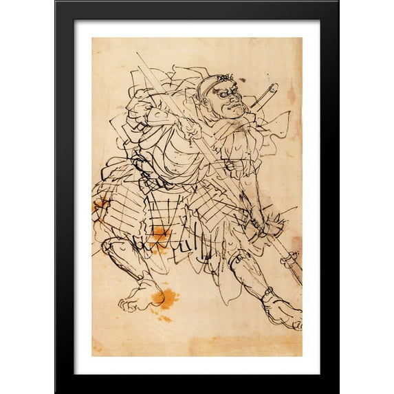 Benkei holdin a halberd 28x40 Large Black Wood Framed Print Art by Utagawa Kuniyoshi