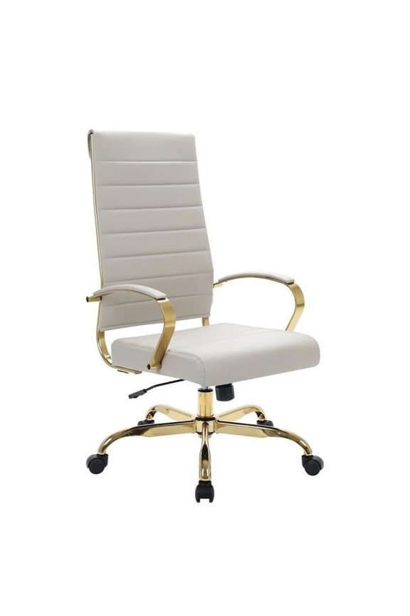 Benmar High-Back Leather Office Chair with Gold Frame, Tan