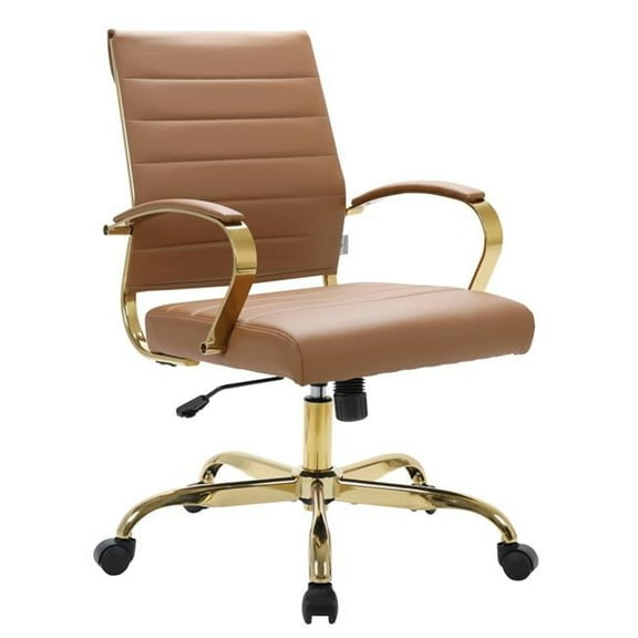 Benmar Home Leather Office Chair with Gold Frame, Brown