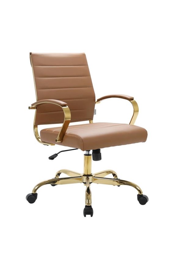 Benmar Home Leather Office Chair with Gold Frame, Brown