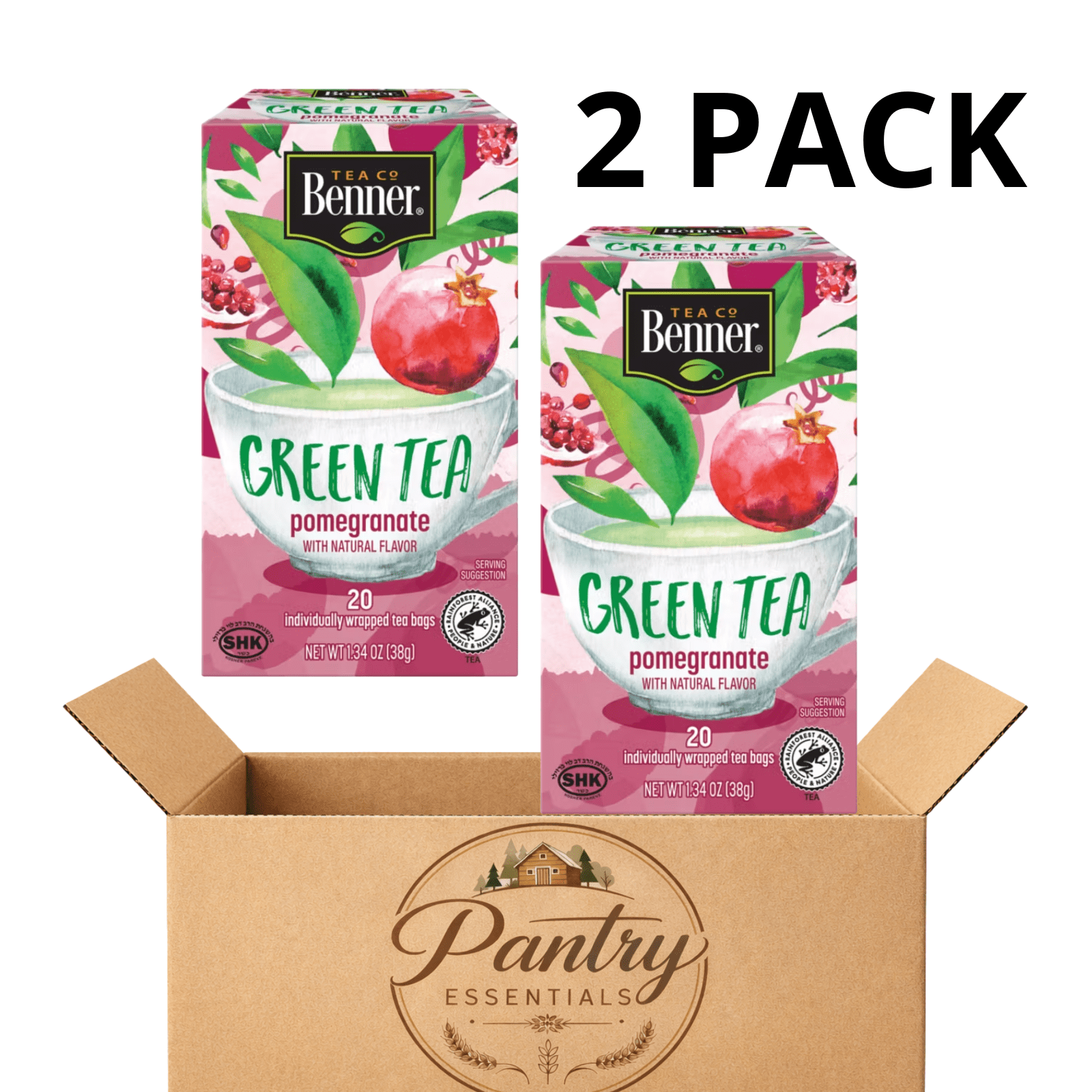 Benner Green Tea Bags Pomegranate Flavor 20 Count,2 Pack - Walmart.com