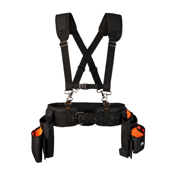 Bennesons Worker's Pro Construction Tool Belt Combo with Suspenders - Adjustable Strap – Black