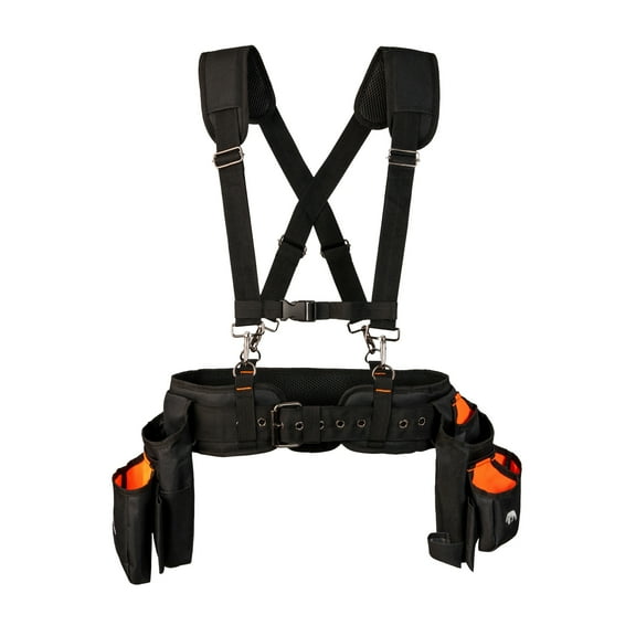 Bennesons Worker's Pro Construction Tool Belt Combo with Suspenders - Adjustable Strap Black