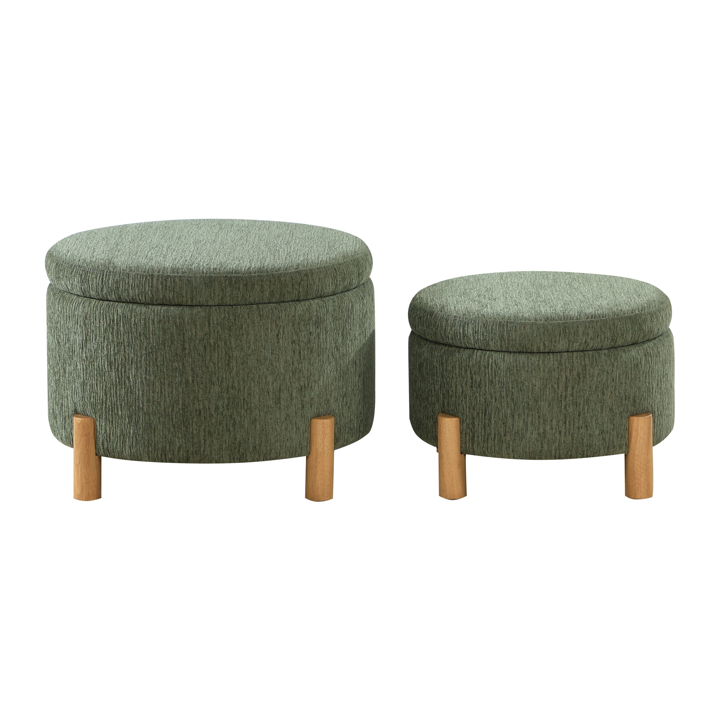 Bennett 2-PC Storage Ottoman Set in Pine Fabric and Natural Legs