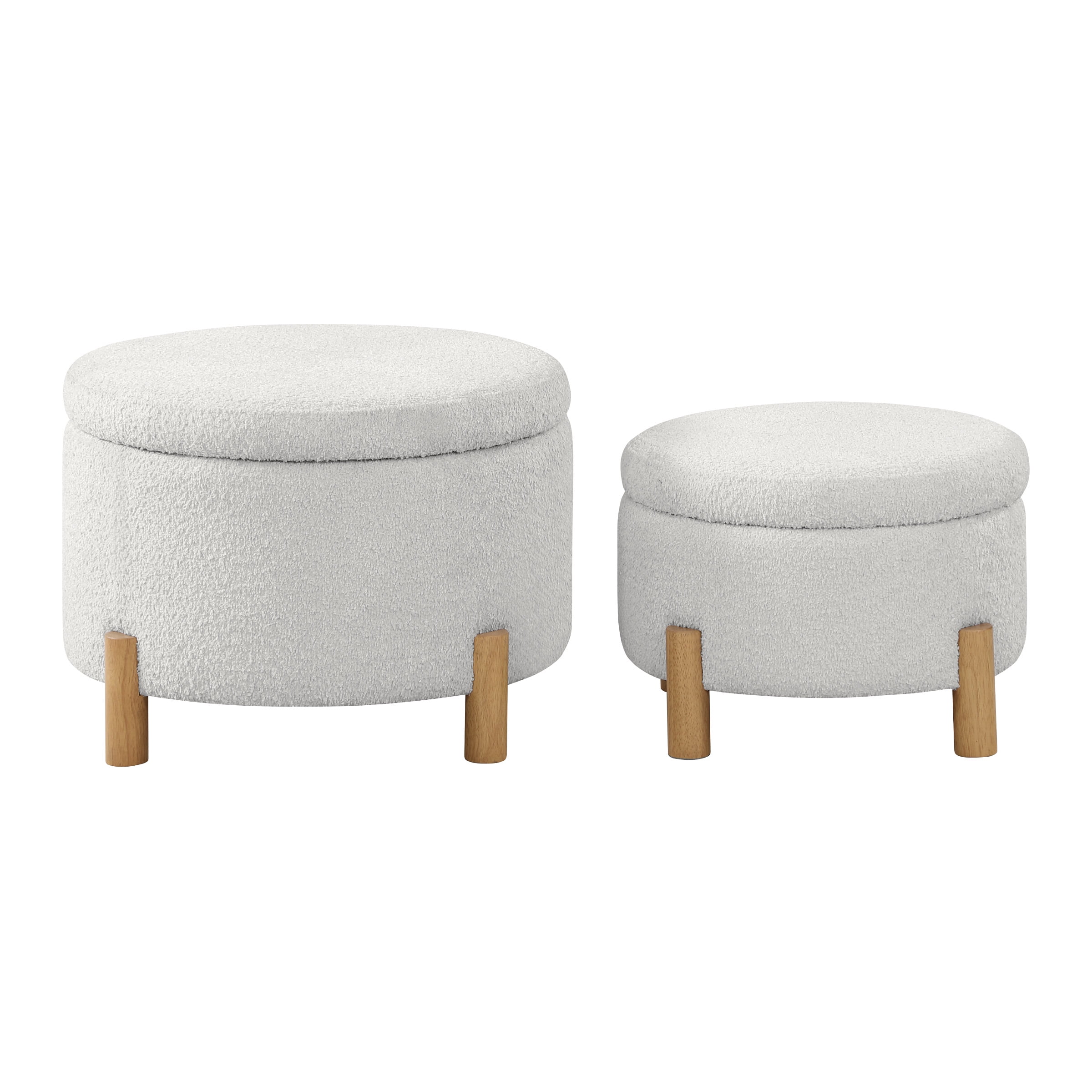 Bennett 2-PC Storage Ottoman Set in Sherpa Parchment Gray Fabric
