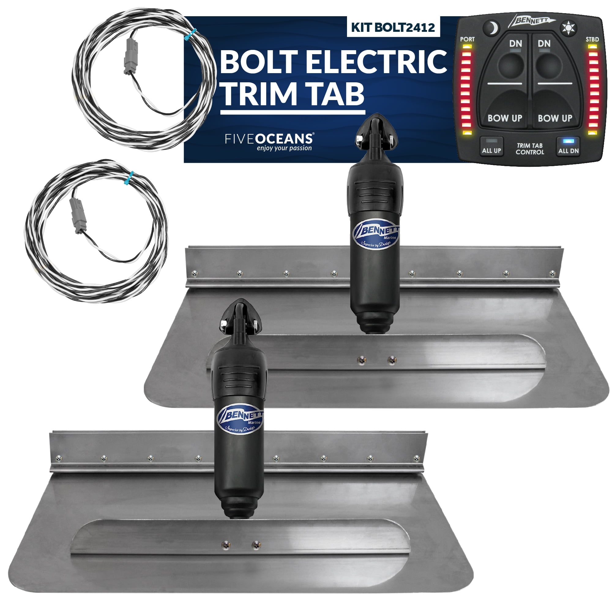 Bolt Electric Trim Tab System 24" x 12", Includes Integrated Helm Control, Actuators