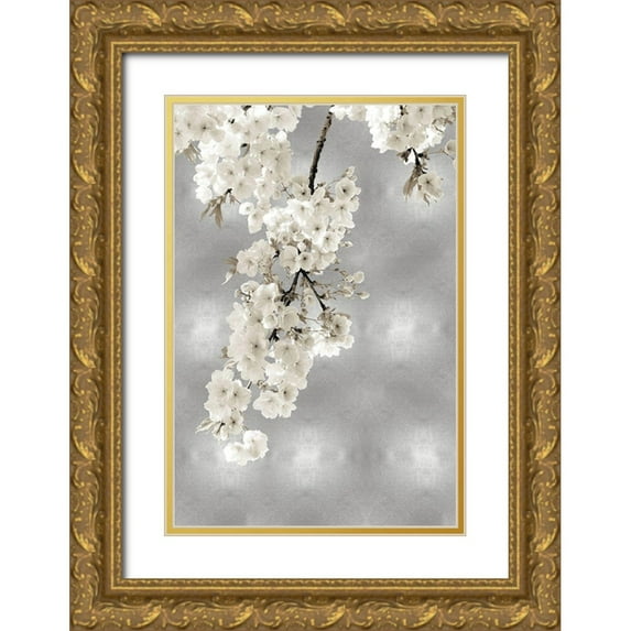 Bennett, Kate 11x14 Gold Ornate Wood Framed with Double Matting Museum Art Print Titled - White Blossoms on Silver II