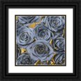 thumbnail image 1 of Bennett, Kate 12x12 Black Ornate Wood Framed with Double Matting Museum Art Print Titled - Roses - Blue on Gold, 1 of 4